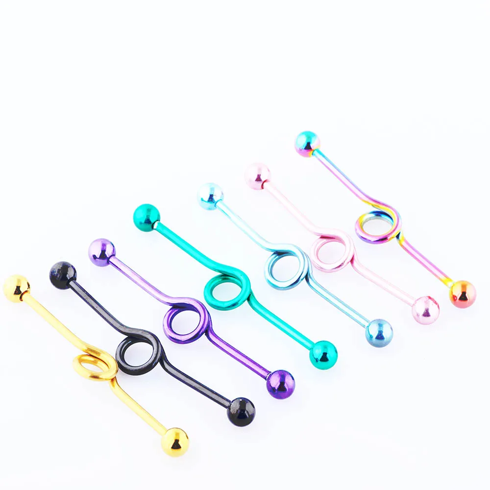 Industrial Barbell Earring Stainless Steel 14 Gauge Cartilage Earring Body Piercing 1 1/2 Inch(38mm)- Straight Coil Wave Twiste