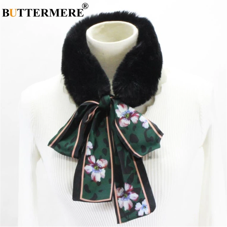 

BUTTERMERE Green Print Detachable Fake Collar For Women Spring Autumn Fur Removable Collar Ladies Designer Brand Faux Fur Collar
