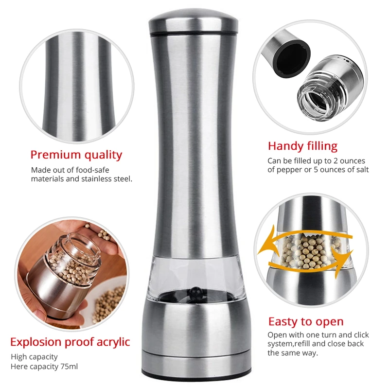 Fypo Stainless Steel Manual Salt and Pepper Shakers Herb parsley mill grinder pepper Mill with Adjustable Ceramic Grinder