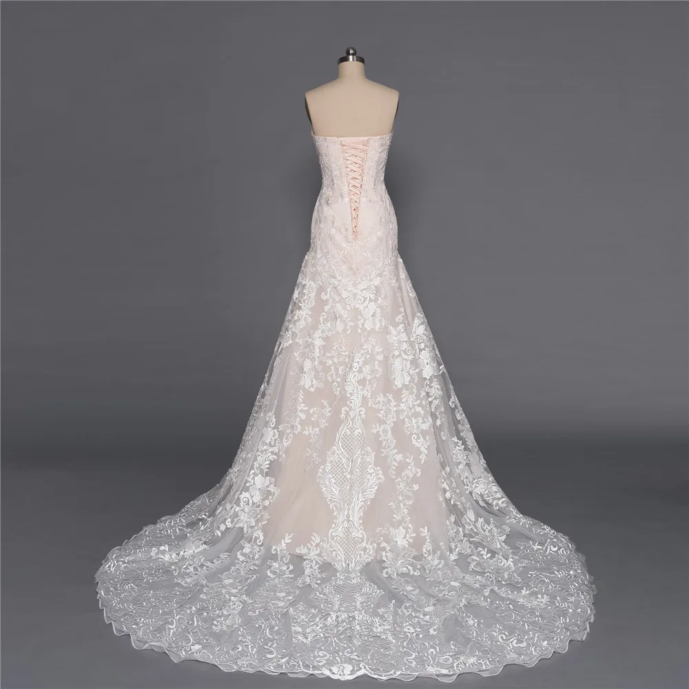 Шампанское Vestido De Noiva Свадебные платья красивые аппликации с русалкой Кружева Дешевые Свадебное платье в богемном стиле Свадебные платья