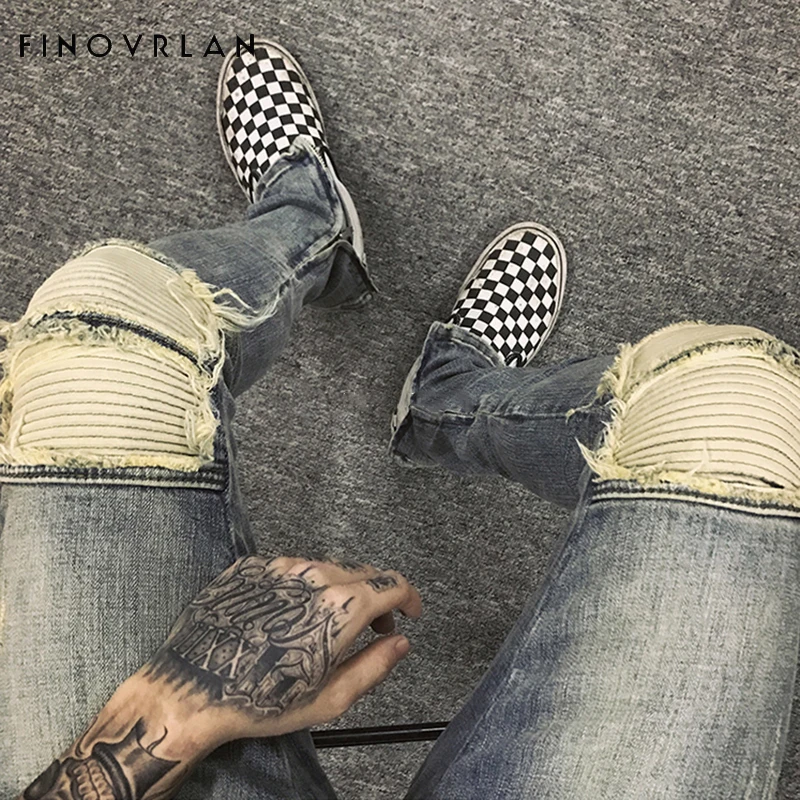 

2018 hip-hop Men Jeans masculina Casual Denim distressed Men's Slim Jeans pants Brand Biker jeans skinny rock ripped jeans homme