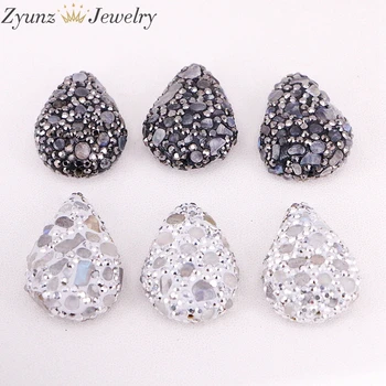 

10PCS ZYZ320-6296 Natural Quartz/Labradorite Stone Bead Pave Rhinestone Drop Connector Spacer Beads For Making Bracelet necklace
