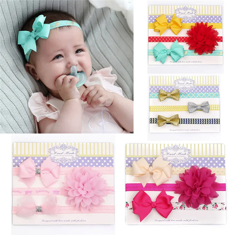 

3Pcs baby headband Kids Floral Headband Elastic Bowknot Accessories Hairband Set headbands baby girls hair accessories acessorio