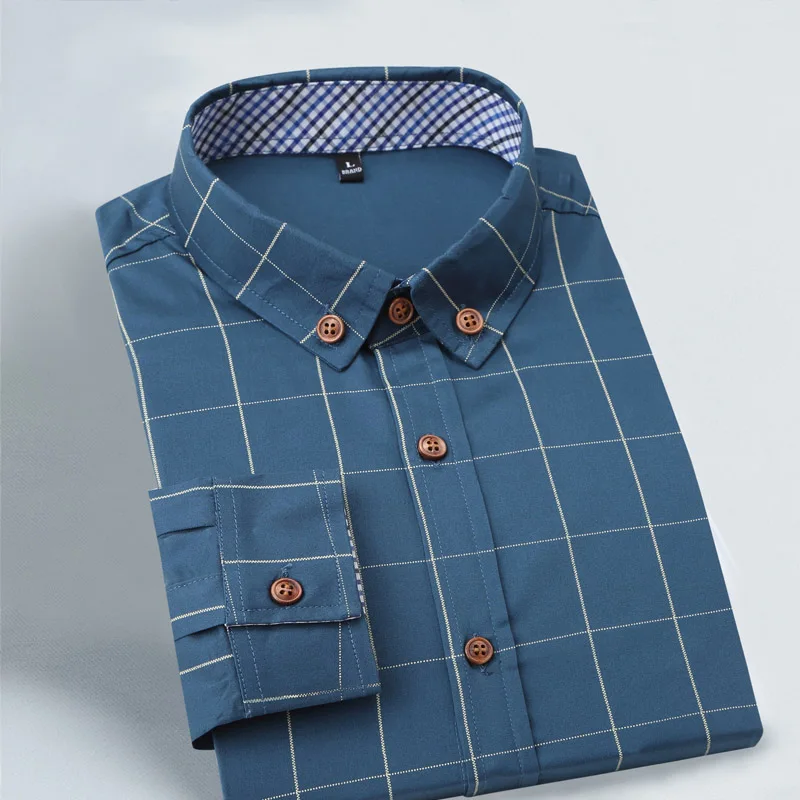 Новые весенние мужские рубашки с длинным рукавом размера плюс M-5XL, хлопковые клетчатые рубашки, мужские повседневные модные мужские рубашки, облегающие мужские рубашки в полоску - Цвет: Blue