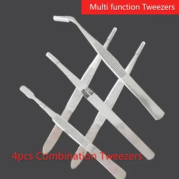 

Hot 4Pcs/Set Precision Tweezers Stainless Steel Thick Electronics Forceps Eyebrow Tweezers Anti-Skid Makeup Repair Multi Tools