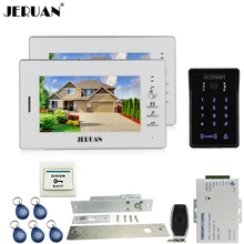 JERUAN 7 inch video door phone intercom system kit 2 monitor RFID waterproof touch key password keypad Camera + remote control