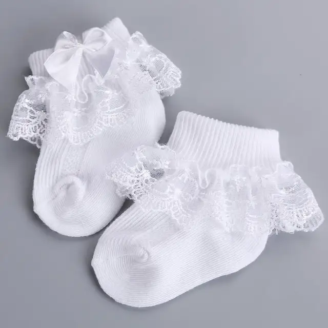 0 2Y Cotton Newborn Socks Baby White Lace Ruffle Princess Mesh Socks;Kids Toddler Breathable