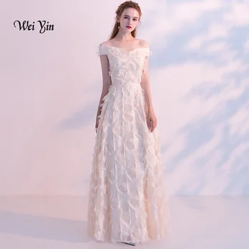 

weiyin Sexy Champagne Long Evening Dresses Women Elegant 2020 V-neck Long Maxi Party Evening Gowns vestido longo WY1104