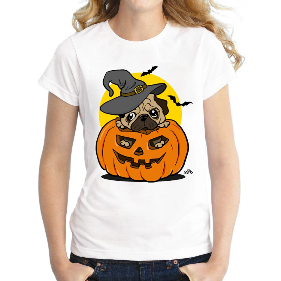 2018 Newest Halloween Women T Shirt Halloween pug T shirt Pumpkin Dog