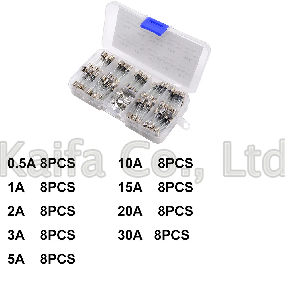 72 шт./лот 6*30 мм Быстрый Удар стекло трубки предохранители в ассортименте комплект Быстрый Удар Стекло Предохранители 250 В(0.5A-30A) 6X30 мм