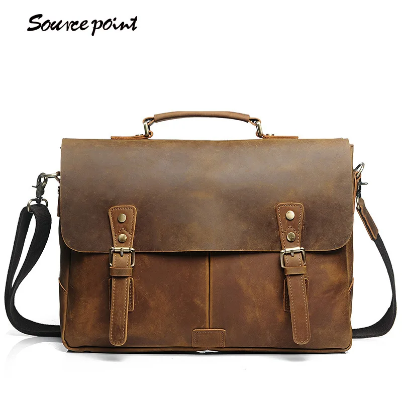 

SOURCE POINT Men's Vintage Genuine Leather Handbag Crossbody Shoulder Bag Business Briefcase Portfolio Cross Section YD-8048