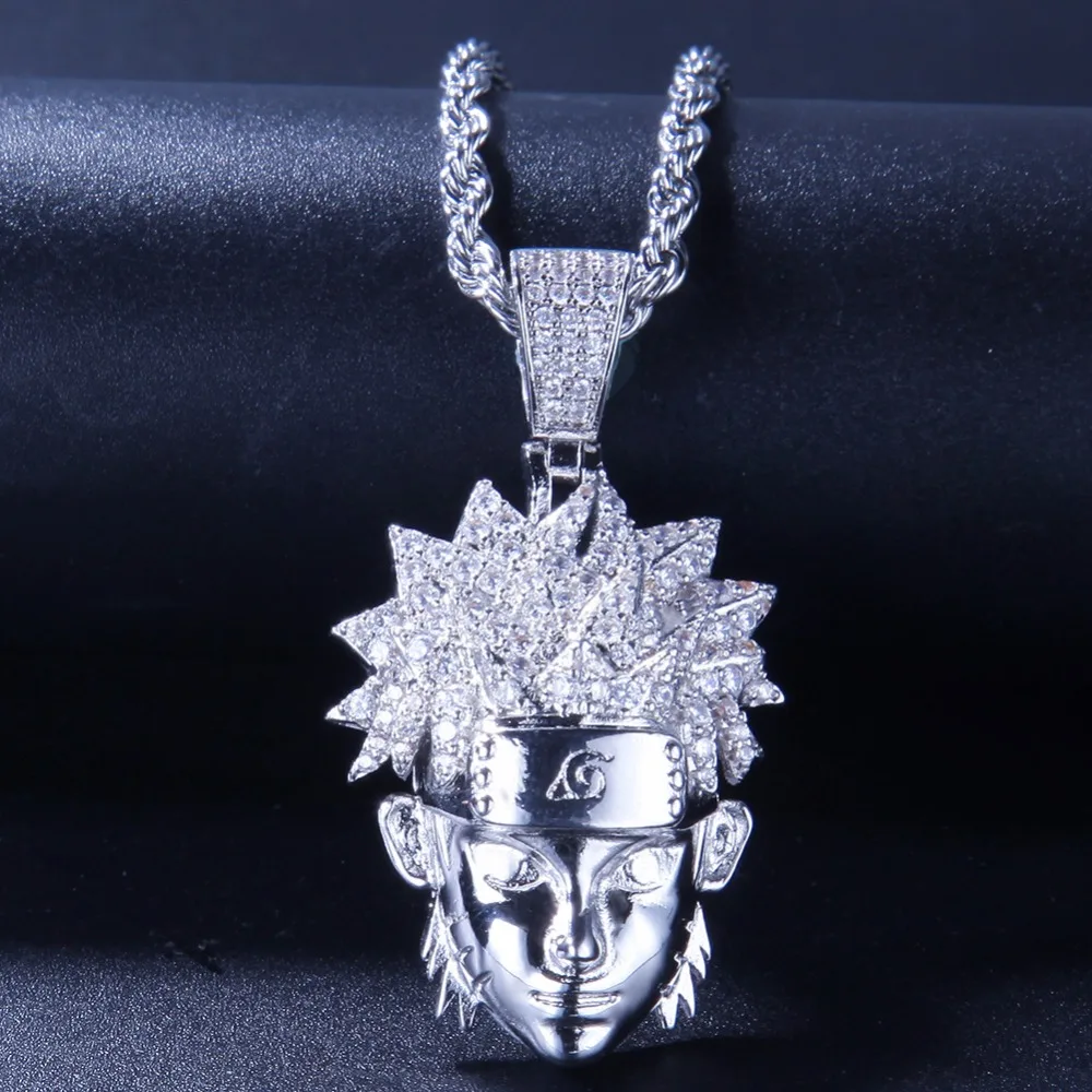 Хип хоп Полный AAA CZ Циркон Bling Iced Out мультфильм Наруто Uzumaki Подвески ожерелье для мужчин рэппер ювелирные изделия Золото Серебро подарок
