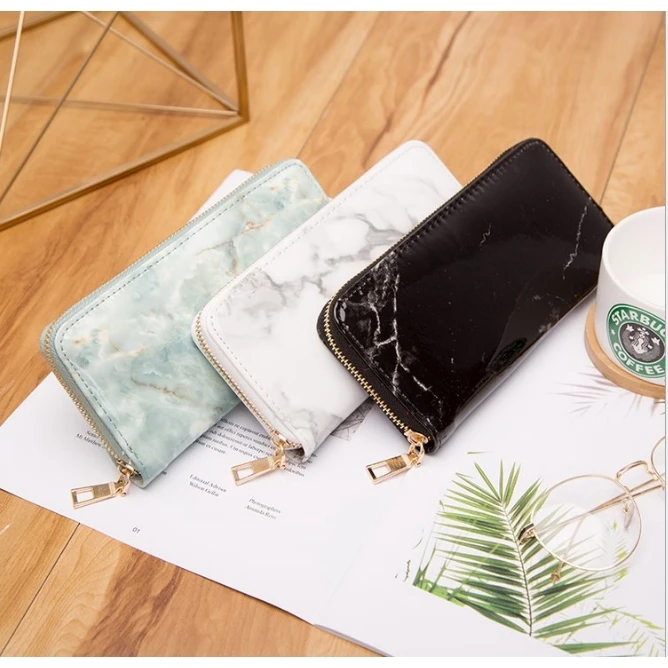 

Casual Women Lady Wallets Purses Totes Marble Patent Leather Clutch Bags Girls Zipper Card Coin Money Holder Pouch Pack