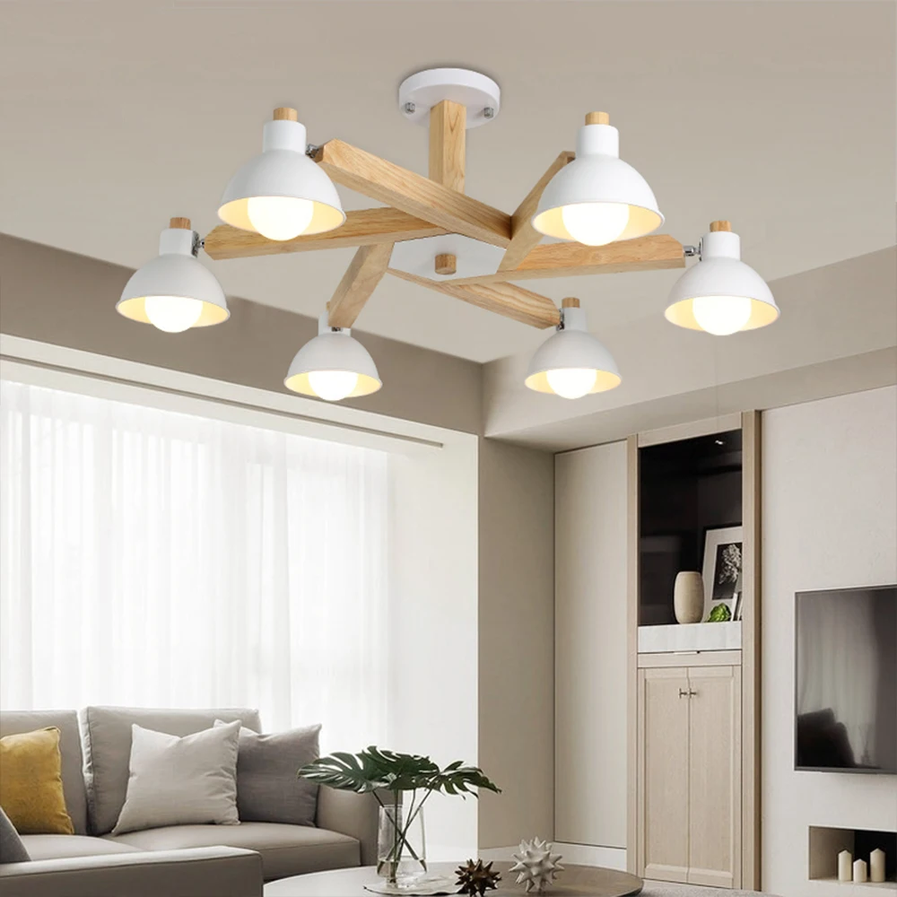 Nordic Design Modern LED Black White Wood Chandeliers Lighting for Indoor Home Living Room Bedroom (8)