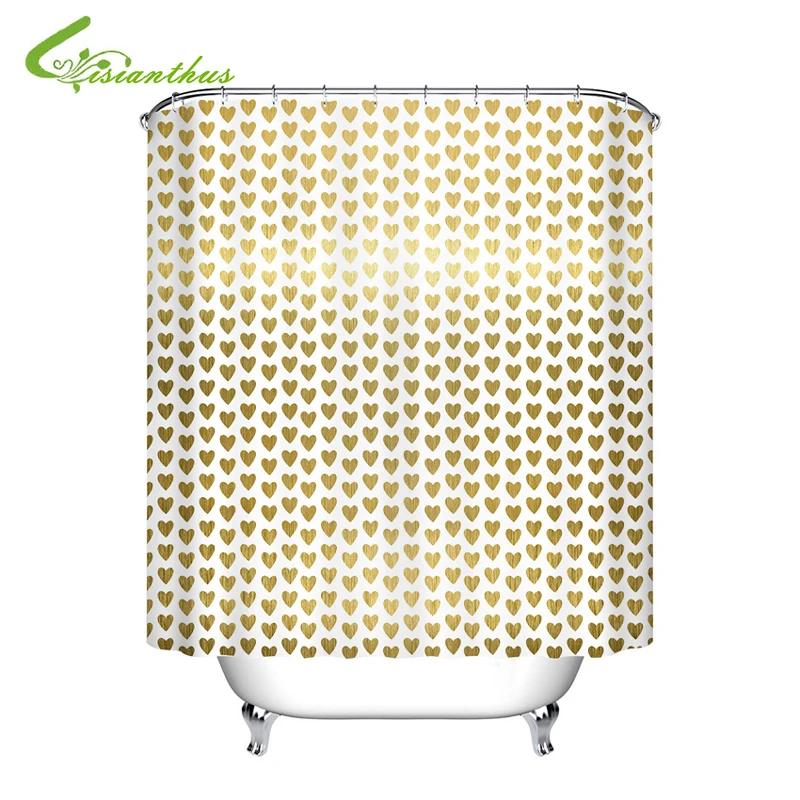 

Waterproof Shower Curtain with 12 Hooks Gold Heart Printed Bathroom Polyester 3D Curtains Bath Bathing for Home Decoration