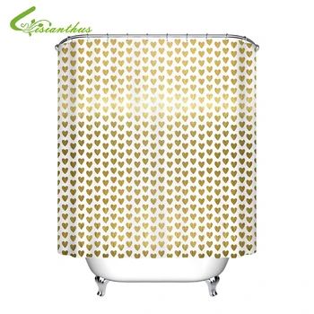 

Waterproof Shower Curtain with 12 Hooks Gold Heart Printed Bathroom Polyester 3D Curtains Bath Bathing for Home Decoration