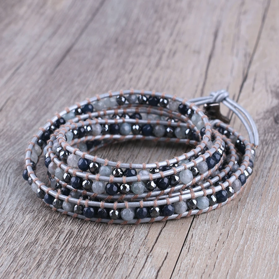 Многожильный ручной работы 5 Кожаный браслет Stackable регулируемые богемные ювелирные изделия для женщин девочек унисекс подарки