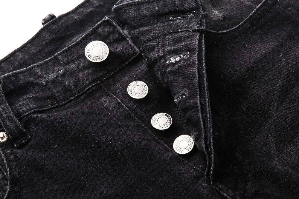Мужские джинсы черные байкерские джинсы модный дизайн мотоциклетные Стрейчевые джинсы для мужчин H0112