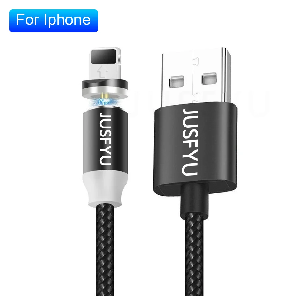 1 м 2 м Магнитный USB кабель 2.4A шнур для быстрой зарядки Micro usb type C Магнитный кабель для зарядки телефона для iPhone Xs 11 samsung S10 Xiaomi 9 - Тип штекера: Black For iPhone