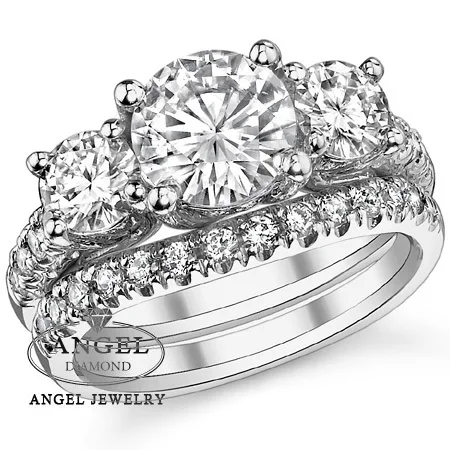 1 5 Carat Round Nocm Lab Grown Diamond Trellis 3 Stone Wedding Set 1 5 Carat Round Nocm Lab Grown Diamond Trellis 3 Stone Wedding Set Solid 9k White