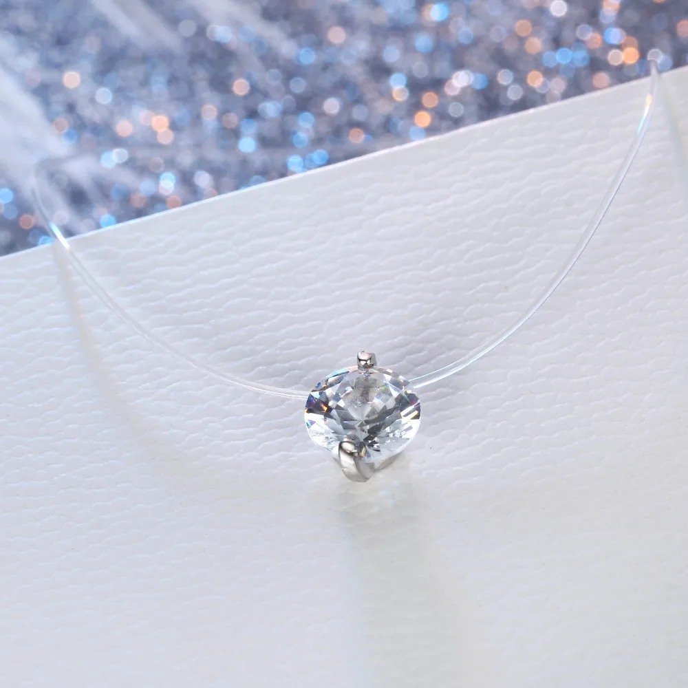 Classic Wedding Round Rhinestone Zircon Choker Necklaces Transparent Fishing Line Necklace Invisible Chain Necklaces Collier (5)