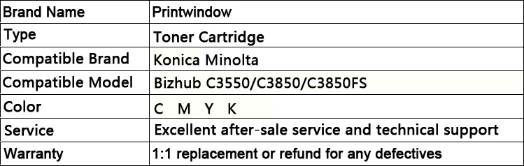 Printwindow совместимый тонер-картридж для Konica Minolta Bizhub C3550/C3850/C3850FS 4X/комплект