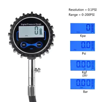 

Digital Tire Pressure Gauge 200 PSI Interchangeable Air Chuck for Cars Motorcycle Rv SUV Truck TPMS Bike Tyre