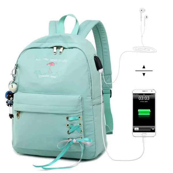 Tourya, женский рюкзак с защитой от кражи, USB зарядка, наушники, школьные сумки для девочек, рюкзак для ноутбука, рюкзак для путешествий, рюкзак для книг, Mochila - Цвет: green