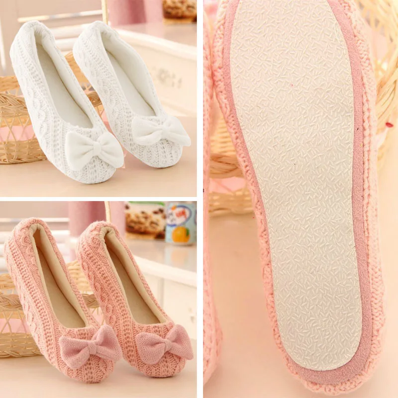 

Candy Lady Sweet Knitted Bow Girl Floor Indoor Yoga Soft Warm Slippers Cashmere Knit Household Shoes LXX9