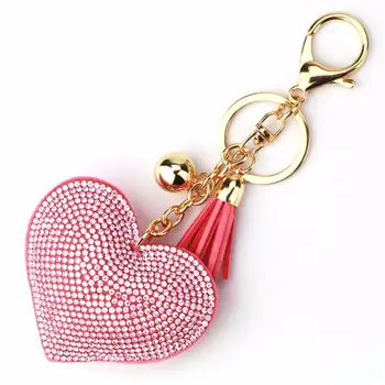 

10 Colors Fashion Car Play Full Crystal Rhinestone Heart Tassel Key Chain Bag Car Hanging Pendant Jewelry Keychain
