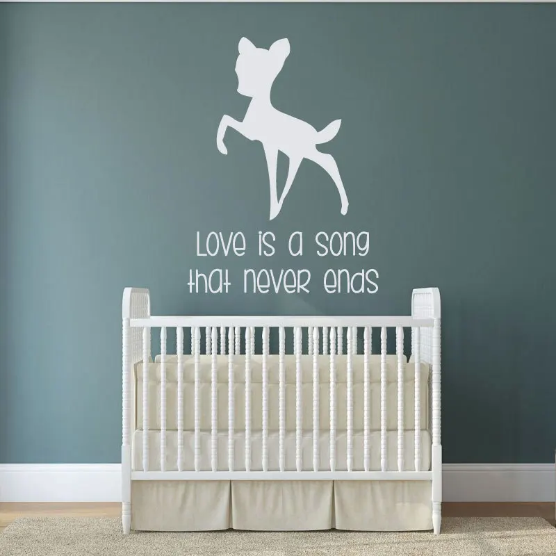 

Cartoon Animal Wall Decal Quotes Love is a Song For Kids Rooms Decoration Art Deer Vinyl Wall Stickers Bedroom W411