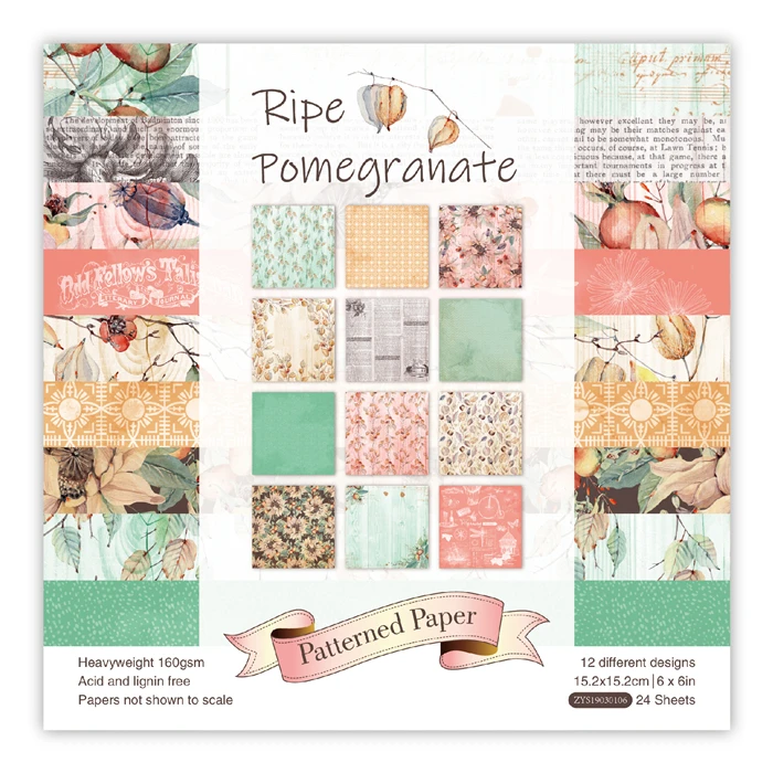 

Ripe pomegrnate Scrapbooking paper pack of 24 sheets handmade craft paper craft Background pad