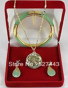 

Hot sell Noble- FREE SHIPPING>>@> Wholesale Charming green jade Dragon Phoenix pendants necklace earring bracelet set Natural je