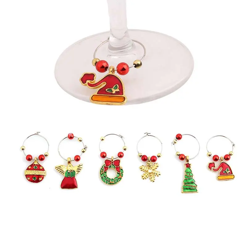 

Wine Glass Charms Set Christmas Cup Rings Kit Xmas Drink Markers Tags Party Favors Pendant Christmas Wine Glass Pendant