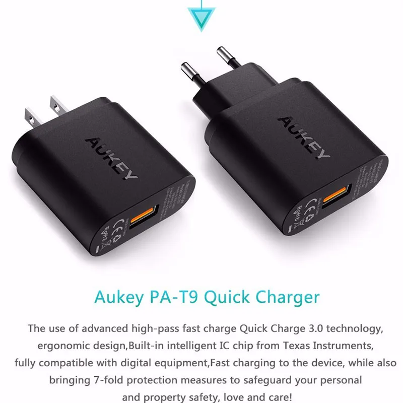 AUKEY Быстрая зарядка QC 3,0 USB зарядное устройство для телефона быстрое зарядное устройство USB QC2.0 Совместимость 1 м Быстрый кабель для Xiaomi samsung