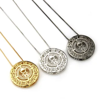 

12pcs South American foreign trade selling hollowed boy girl pendant zircon copper micro plated Plated Round child Necklace