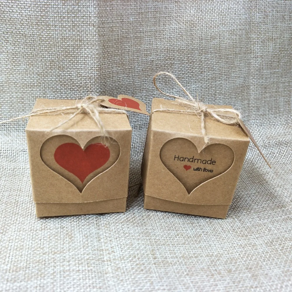 Мода ручной работы сердце натуральная Подарочная коробочка из крафт-бумаги, мило спасибо ярлык в форме сердца с конфетами/свадебный подарок демонстрационная упаковочная коробка 50 шт