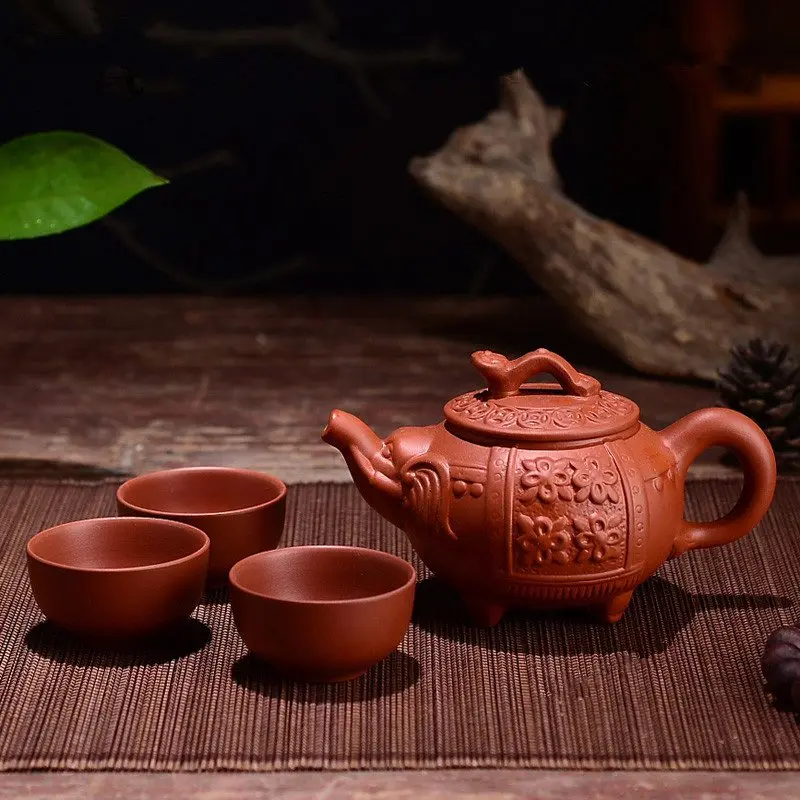 150 мл Исин Чайный горшок фиолетовая глина чайный набор кунг-фу ручной работы ДРАКОН слон белка чайный горшок с 3 шт Набор чашек - Цвет: S8