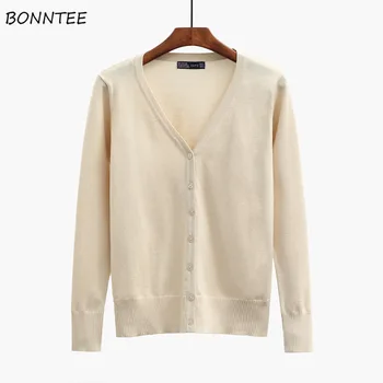 

Cardigans Women V-Neck Simple Basic Top Solid Knitted Sweater Chic Elegant Warm Long Sleeve Womens Korean Casual Cardigan Female