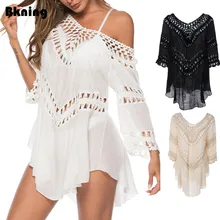 Белое пляжное платье-туника, летняя женская пляжная одежда, сексуальный купальный костюм, черные платья с v-образным вырезом, бежевое