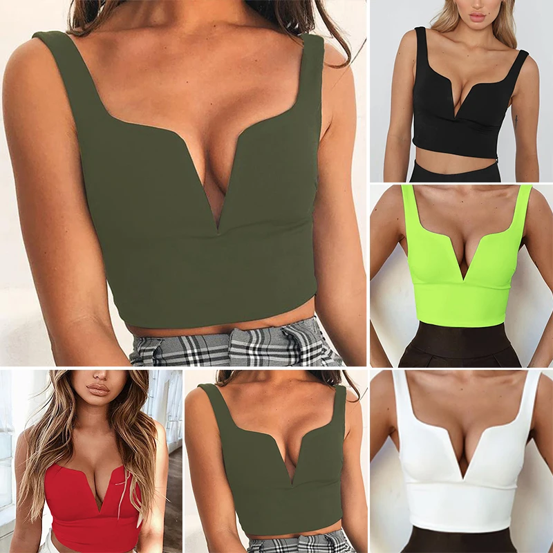 Women Crop tops Ladies Vest Nightclub Summer Solid Sexy Fashion Camisole V Neck Shirt Party Sleeveless Clubwear