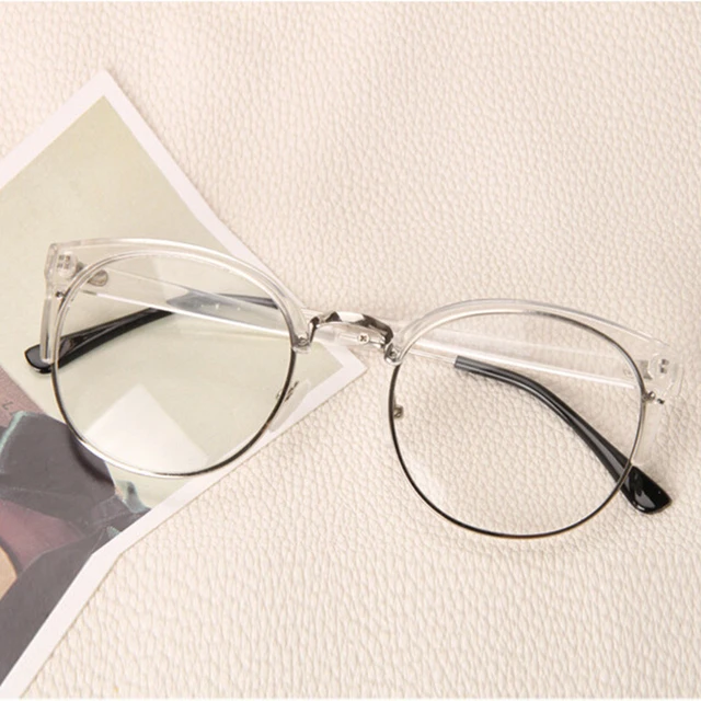 Montura transparente para gafas con lentes para mujer, lentes transparentes de Semi sin montura, decoración de puntos de grado femenino _ - Mobile