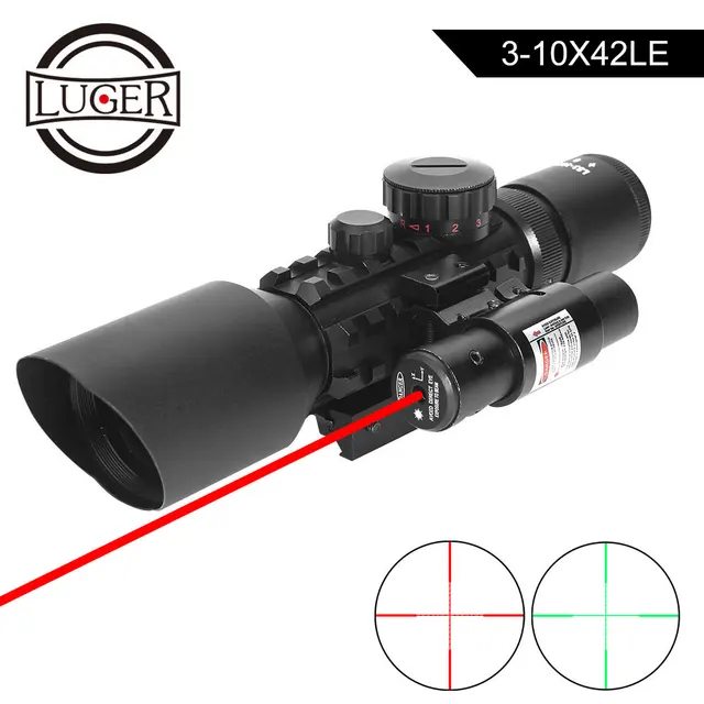 US $36.48 LUGER M9 3-10x42EG Tactical Optics Reflex Sight Riflescope Picatinny Weaver Mount Red Green Dot Hun