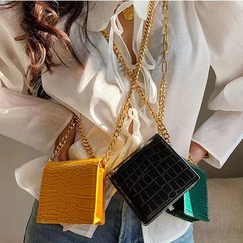 

2019 Crocodile Pattern Shoulder Bag Women Mini Hanging Neck Purse Female New Wild Chain Single Shoulder Slung Small Bag