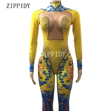 Золотой горный хрусталь синий комбинезон с драконом женский певец Сексуальная сценическая одежда боди леггинсы костюм Glisten камни стрейч наряд