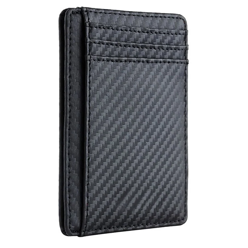 Carbon Pattern Genuine Leather Men Wallet RFID Blocking Minimalist Slim Wallet Front Pocket Thin ...