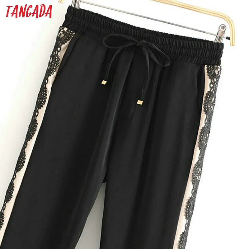 Tangada модные женские кружевные укороченные брюки с эластичной резинкой на талии и карманами, осенние женские элегантные брюки 6A263