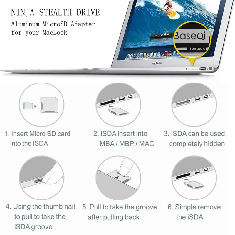 Рекламный 2019 металлический ниндзя Stealth Drive microSD адаптер для MacBook Pro retina 13 дюймов 2010-2012 Baseqi micro SD Adapater