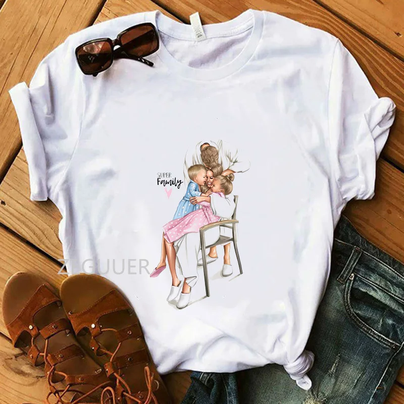 

Happy Family Graphic T-Shirt Daddy Mama Daughter Son Summer Women White T-Shirt Casual Cotton Soft O-Neck Tees Mother Gift
