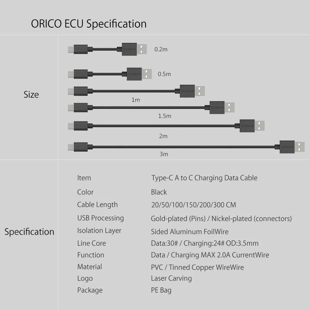 Кабель ORICO USB Type C для Xiaomi Mi9 Redmi Note 7 кабель мобильного телефона Быстрая зарядка Samsung